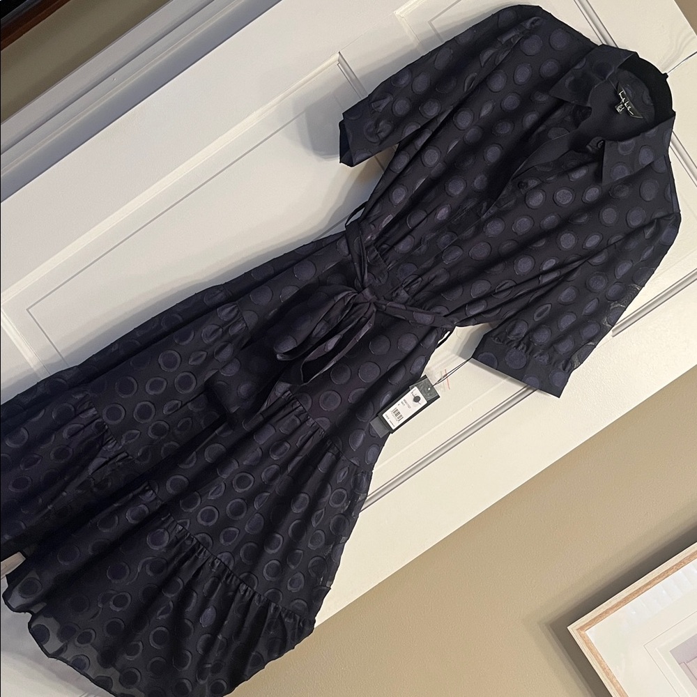 Nicole Miller Navy blue Circle Pattern Midi Dress-button front-NWT-size 4